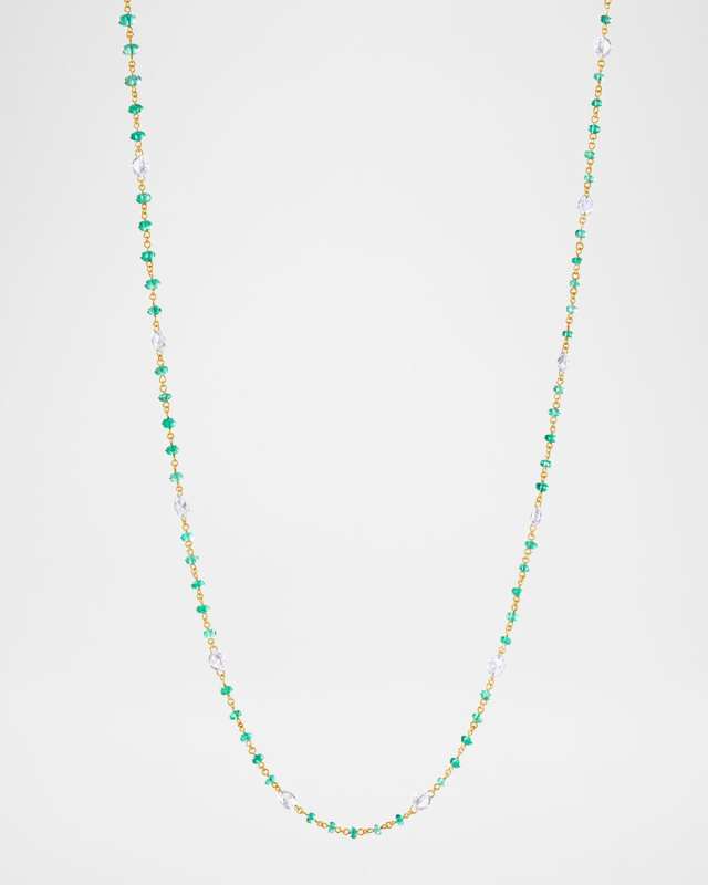 18K Yellow Gold Ethereal Diamond and Emerald Necklace, 1.90tcw